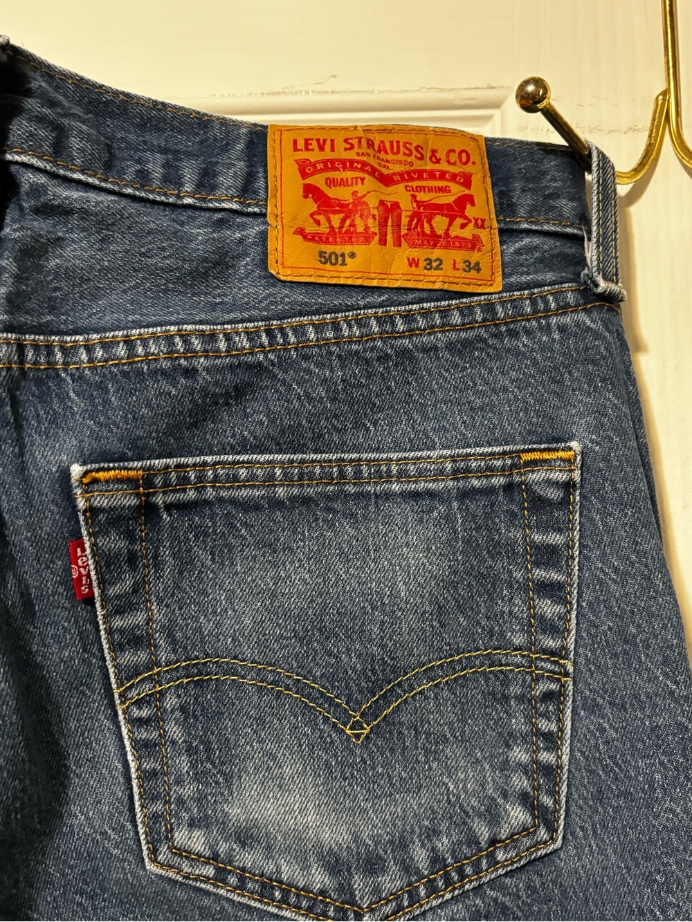 Levi's Men's Straight 501 Jeans in Blue with Tan Patch